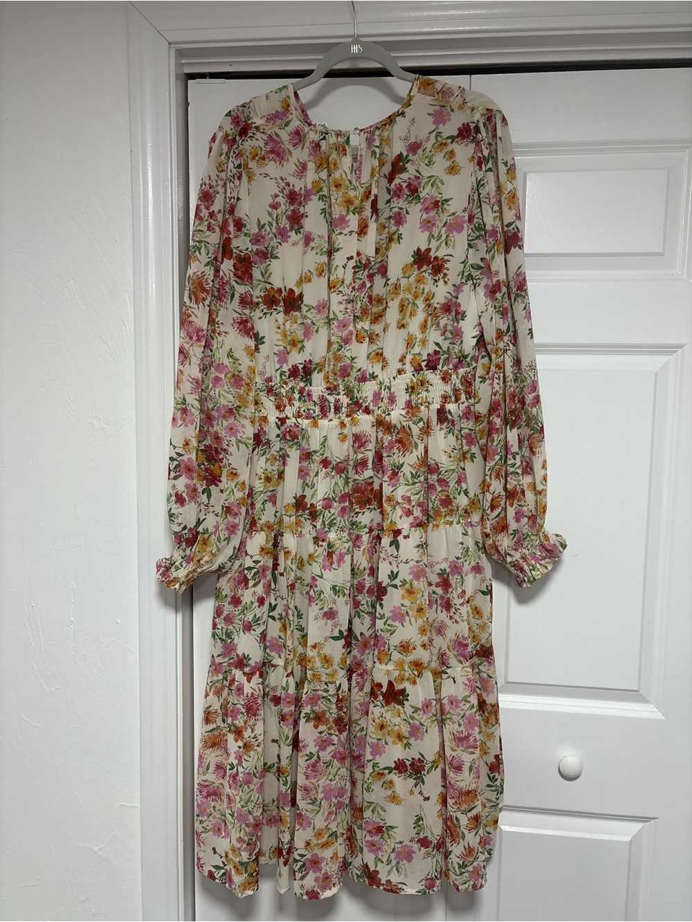 ARULA Cream Floral Ruffle-Sleeve Midi Dress - Picture 3 of 3